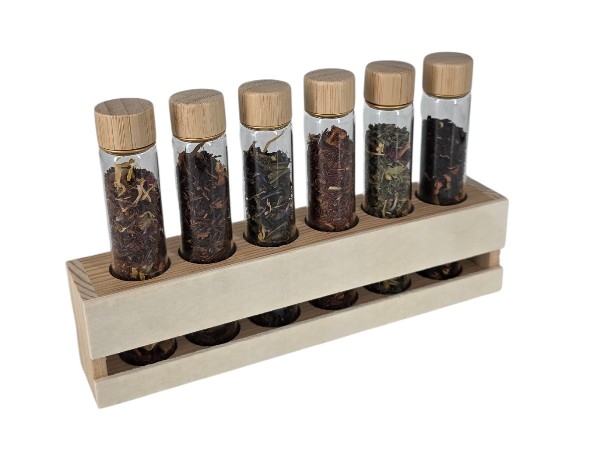 6 Buisjes thee assortiment in houten houder 